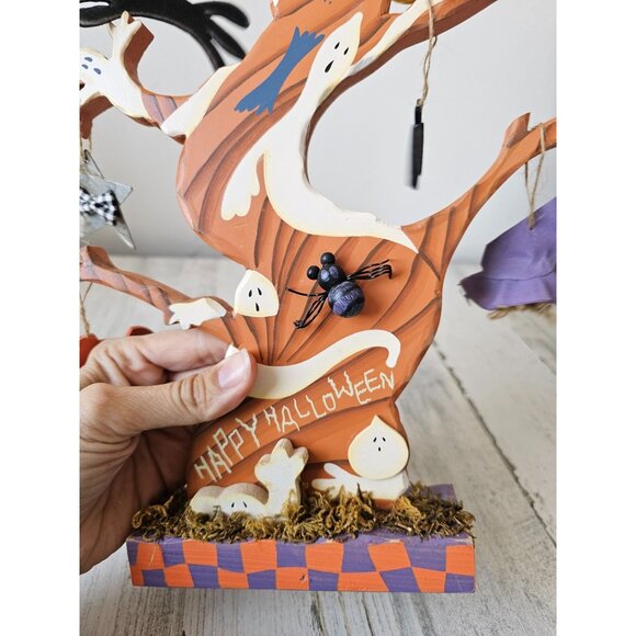 Wooden Halloween tree ornament ghost cat spider decor unique very unique - Picture 10 of 10